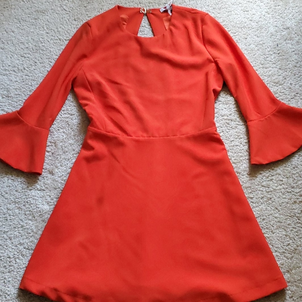 Red Orange Butterfly Sleeve Dress - Picture 3 of 6